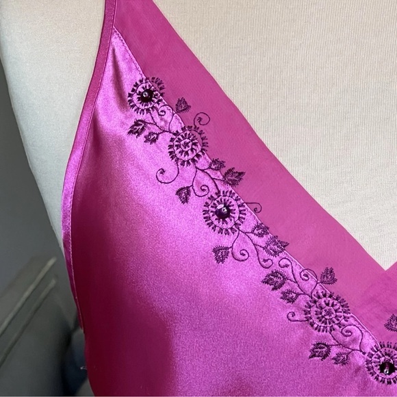 Morgan Taylor Pink Satin Long Night Gown Small Slip Dress Chemise Wet Look - Picture 2 of 11